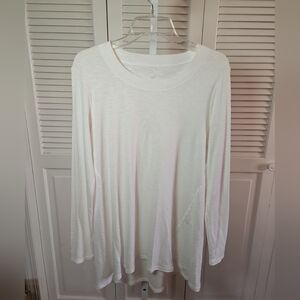 J Jill Pima Scoop Neck Elliptical Tunic Small White Casual Comfort Long Sleeve